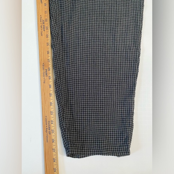 Eileen Fisher Puckered Organic Linen Tapered Ankle Pant in Black Check Size 1X - Picture 8 of 11